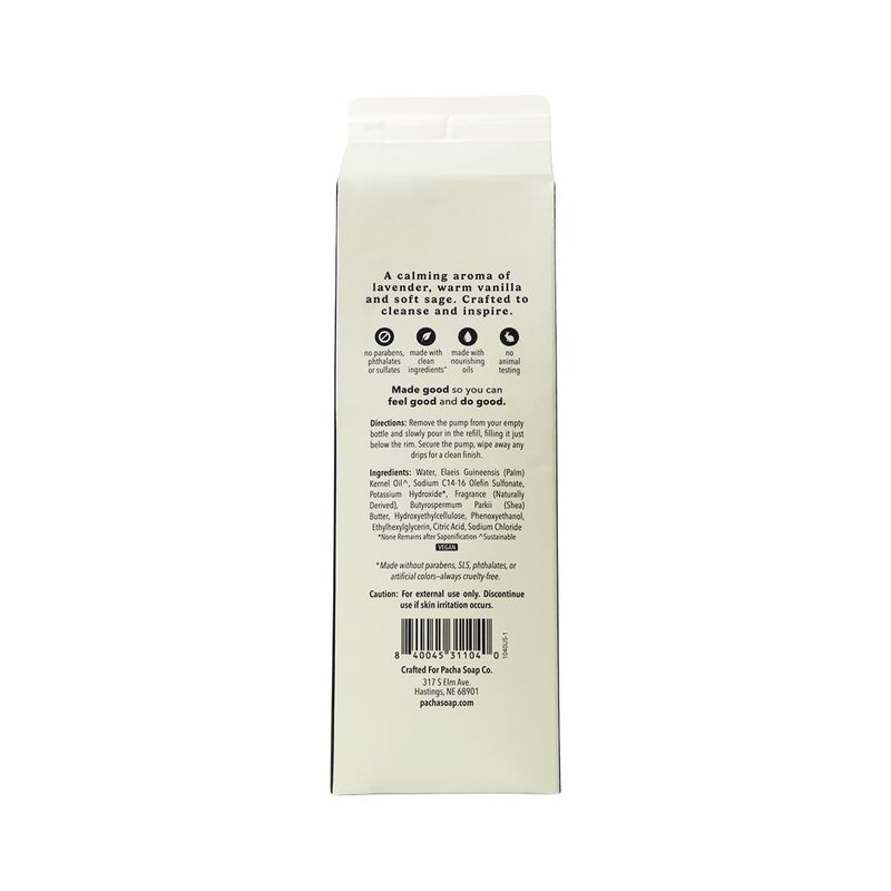 Pacha Soap Co. Liquid Hand Soap - Hydrating Vanilla & Sage, Clean Ingredients | 2-Pack (12.5 fl oz Bottle, 32 fl oz Refill)