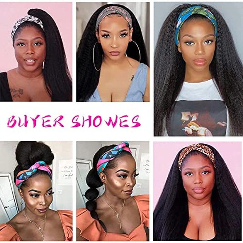SUPERNOVA Kinky Straight Human Hair Brazilian 180% Wig - Yaki Straight Wigs with Black Headband - Kinky Afro Wigs for Black Women (18 inches)