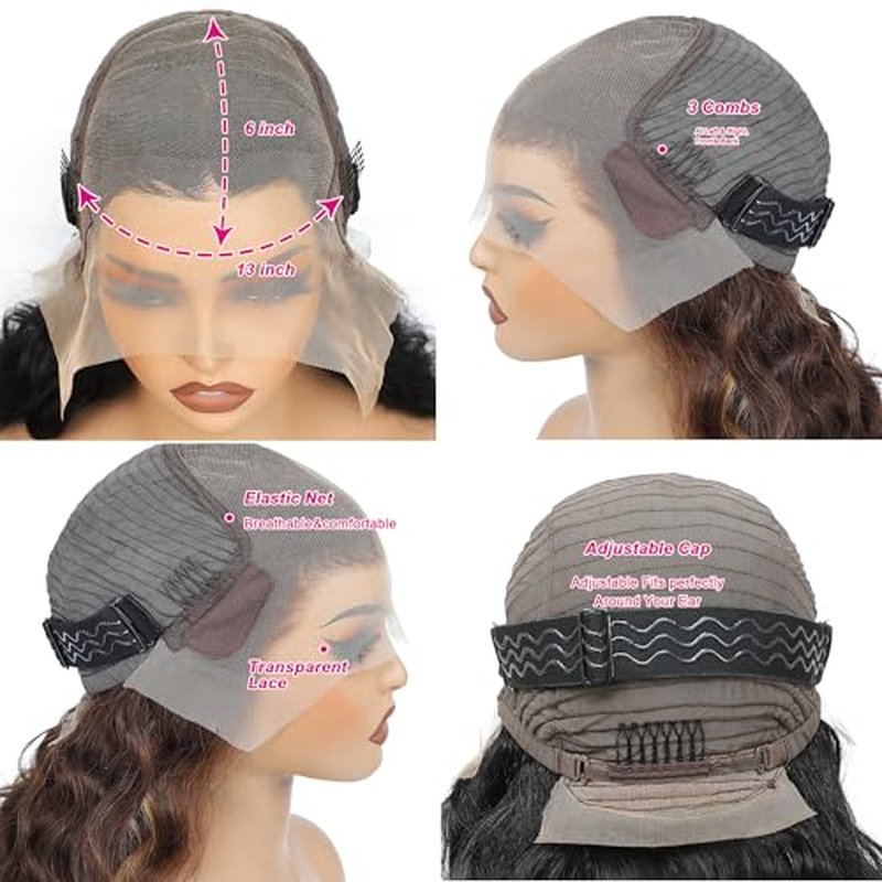 13x6 Body Wave Lace Front Wigs Human Hair Highlight Ombre Bob Wig Human Hair 4/27 Glueless Wigs Pre Plucked With Baby Hair 200 Density Hd Lace Frontal Wigs For Black Women 16 Inch