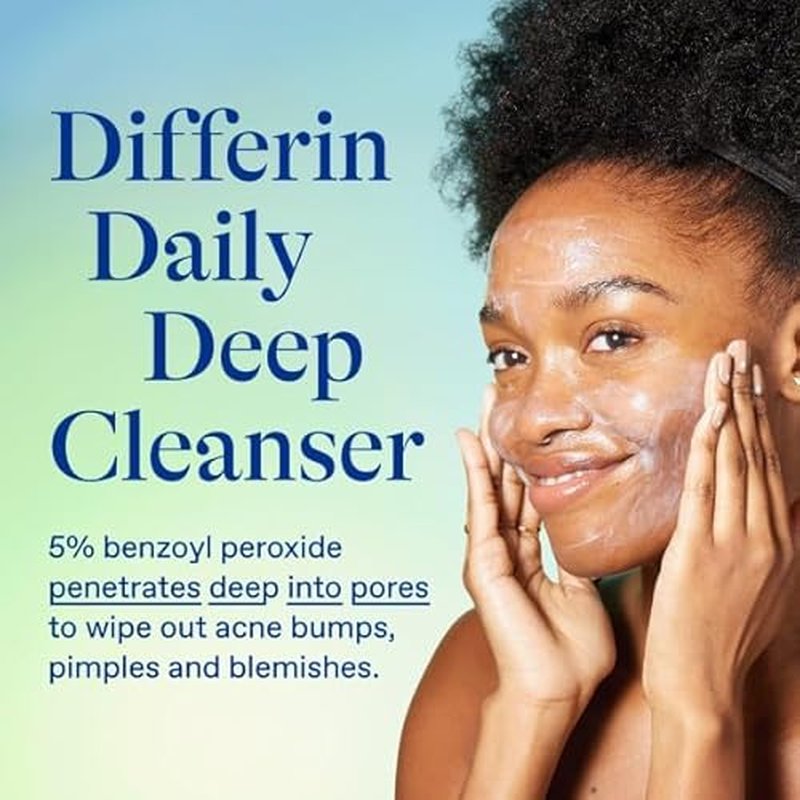 Differin Acne Face Wash with 5% Benzoyl Peroxide, Daily Deep Cleanser by the makers of Differin Gel, Gentle Skin Care for Acne Prone Sensitive Skin, 4 oz (Packaging May Vary)