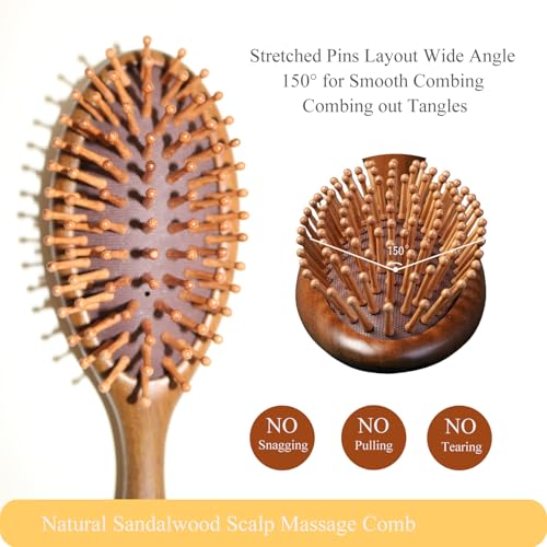 Sandalwood Hair Brush and Comb for Scalp Massage Hair for Growth Detangler Meridian Massage Comb Hairbrush Wood Airbag Comb Anti-static Air Cushion Comb