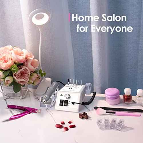Professional Nail Drill Machine 20000RPM Efile Electric Nail Filer Kit for Finger Toe Nails, Acrylic Gel Nails Manicure Pedicure, with 6Pcs Nail Bits and 106Pcs Sanding Bands - White