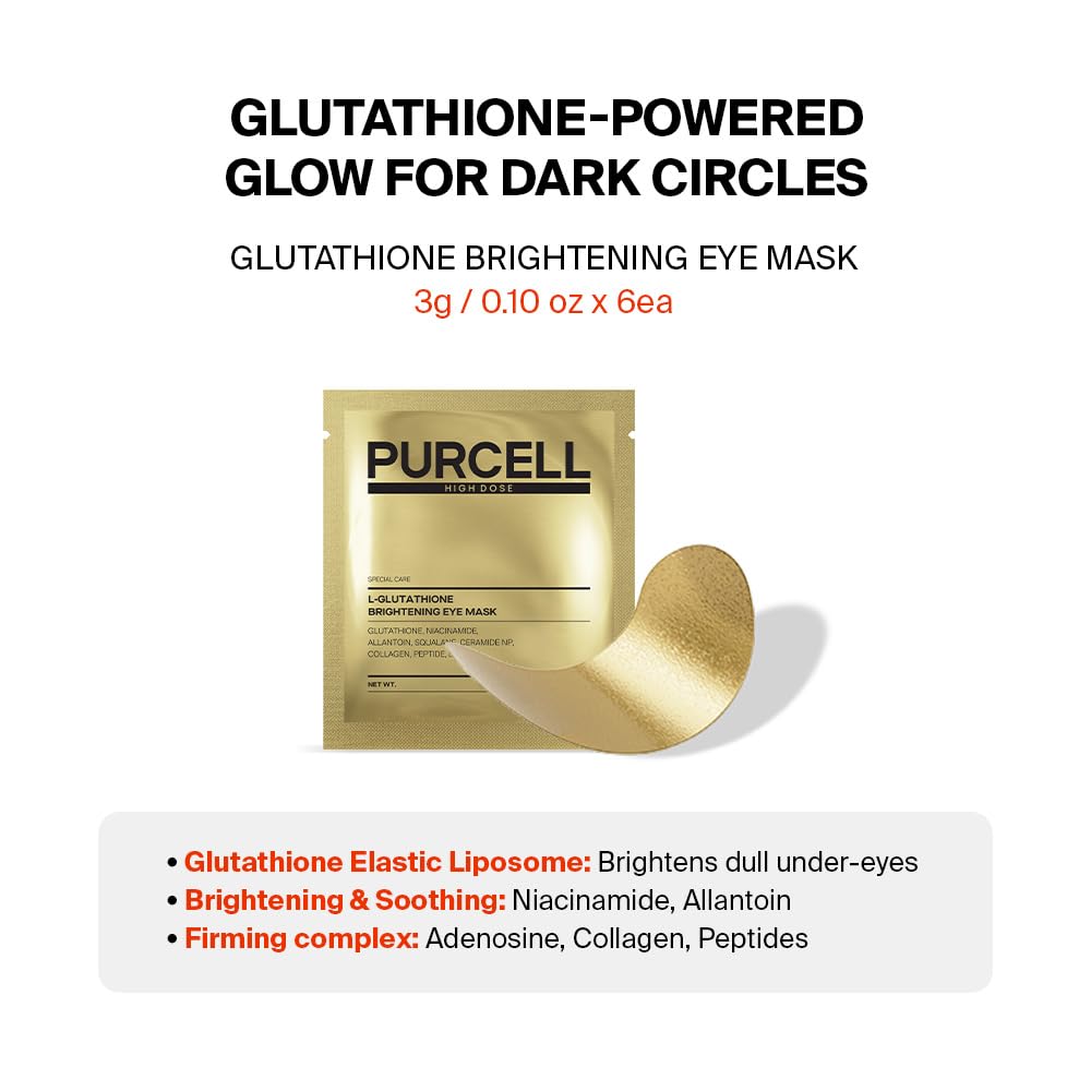 PURCELL L-Glutathione Radiance Eye Mask – Antioxidant Under Eye Patches for Luminous & Even-Toned Skin, Reducing the Appearance of Dark Circles & Dullness, For All Skin Types (6 Pairs, 0.10 oz each)