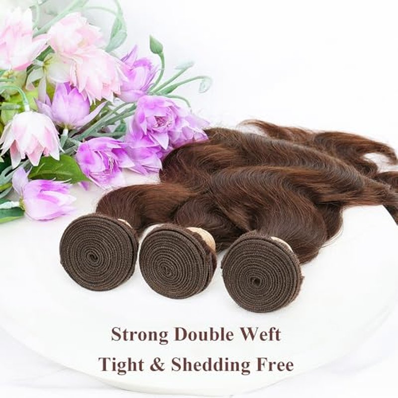 ALLRUN 18 20 22 Inch Brown Human Hair Bundles Body Wave 3 Pcs - 100% Unprocessed Brazilian Virgin Hair Extensions Chocolate Brown Bundles Human Hair 4# Color (12A)
