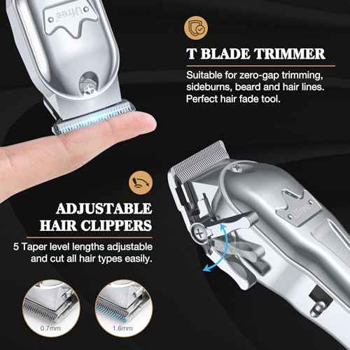 Ufree Hair Clippers for Men Professional, Barber Clippers and Trimmers Set, Cordless Hair Clippers for Hair Cutting Kit with LED Display, Electric Hair Trimmer, Gifts for Men, Silver