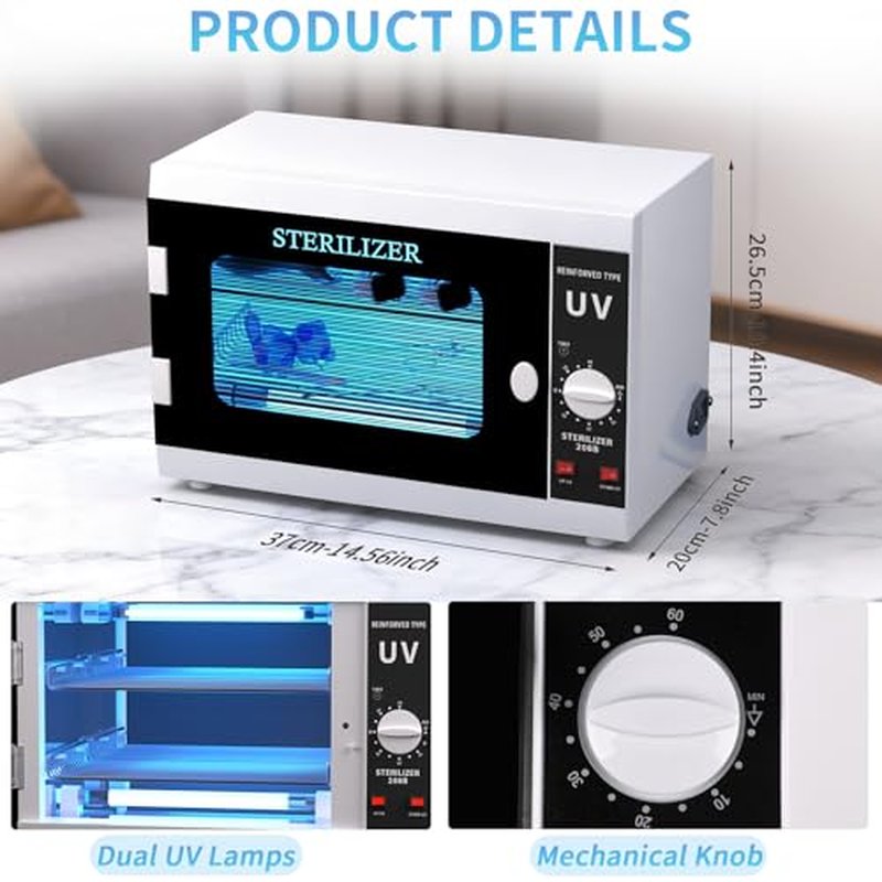 12L Nail Tools Cleaning Machine, Professional Dual Lamps System Cabinet with Digital Timer for Salon, Spa, Beauty, Barber & Home Metal Tools