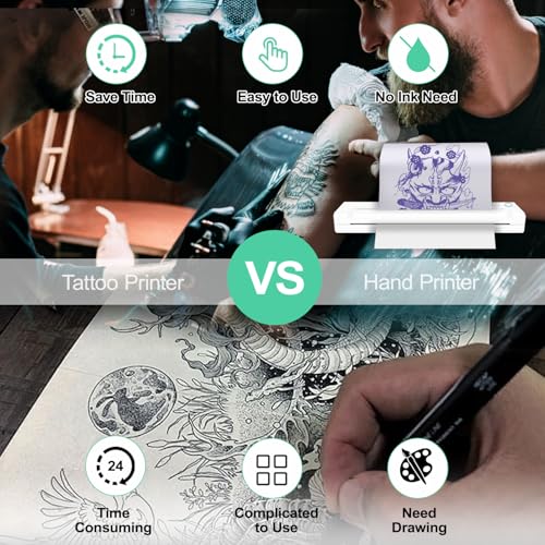 Wireless Tattoo Stencil Printer,Portable Thermal P rinter,Upgrade Wireless Tatoo Printer for Tattoo Artists& Beginners,Compatible with Phone&PC(White)