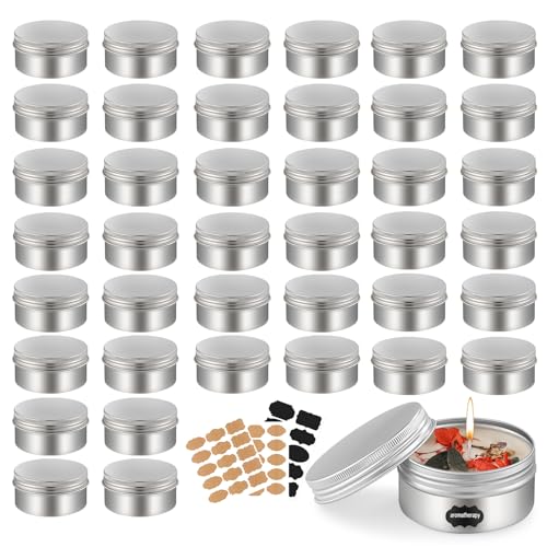 3 oz Tins with Lids, 40 Pack Aluminum Jars 3 oz Tin Salve Tins Refillable Containers With Screw Top and Labels for Salve,Candle,Spices or Balms(Silver)