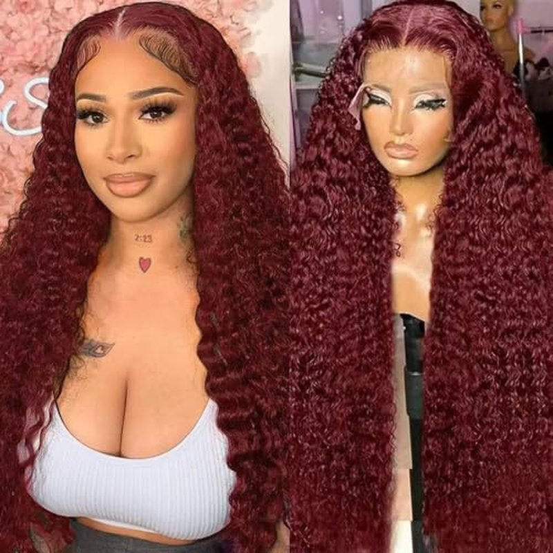 Burgundy Wig Human Hair 13x6 Deep Wave Lace Front Wigs Human Hair 200 Density 99j Burgundy HD Lace Front Wigs Pre Plucked 200 Density Red Colored Wig with Baby Hair for Women 20 Inch