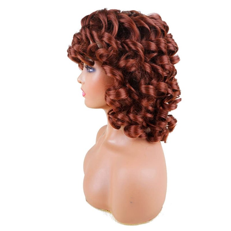 AIDUSA Big Curly Wigs for Black Women Synthetic Loose Curly Wigs with Bangs 14 Inch Auburn Brown Short Wigs Synthetic Hair Natural Wigs for Women (Copper Auburn)