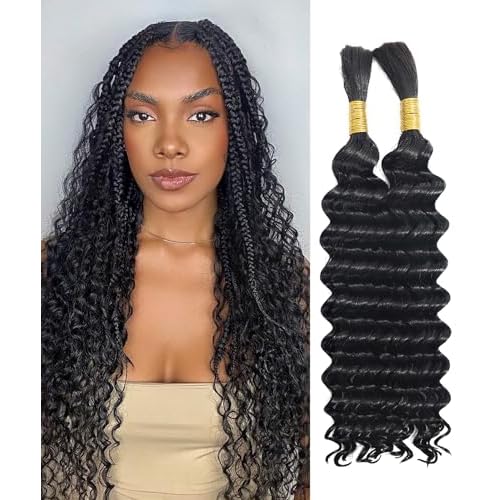 Bulk Human Hair for Braiding - 12A Curly Human Hair Bundles for Black Women - 24 inch, Deep Wave, No Weft, Boho Braids - 100% Unprocessed Brazilian Virgin Human Hair Extensions - Beauty Youth