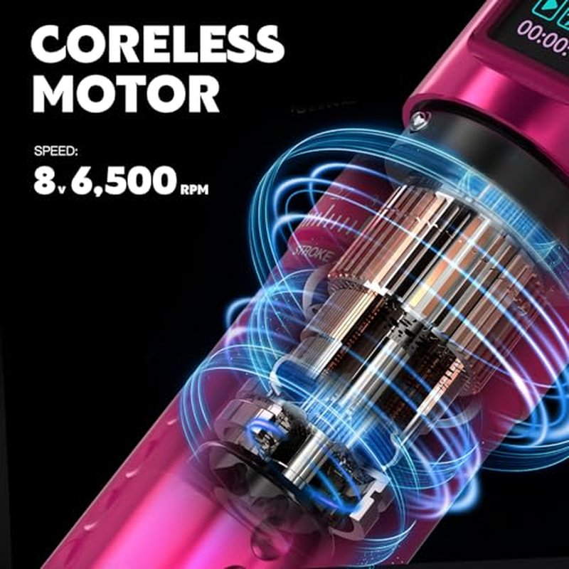 WORMHOLE PRO 7 Adjustable Strokes Tattoo Gun VIRGO Wireless Tattoo Machine with Coreless Motor 1,800 mAh Capacity Replacement Power Supply Digital LED Display Tattoo Pen for Artists CHKP15-A