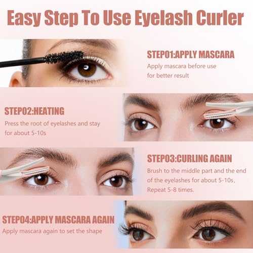 Heated Eyelash Curlers - 2 in 1 Clip- Type Heated lash Curler Best Seller Electric Eyelash Curler LED Display 3 Temp Settings for Makeup Tools USB Rechargeable Natural Curling 24H Long Lasting-Pk C1D