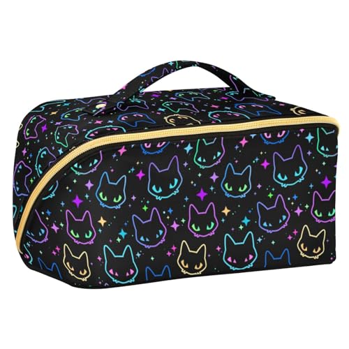Makeup Organizer Bag, Colorful Neon Cat Heads Travel Makeup Bags Makeup Vanity Case Large Capacity Rhombus Cosmetic Toiletry Bag for Girl Women Ladies