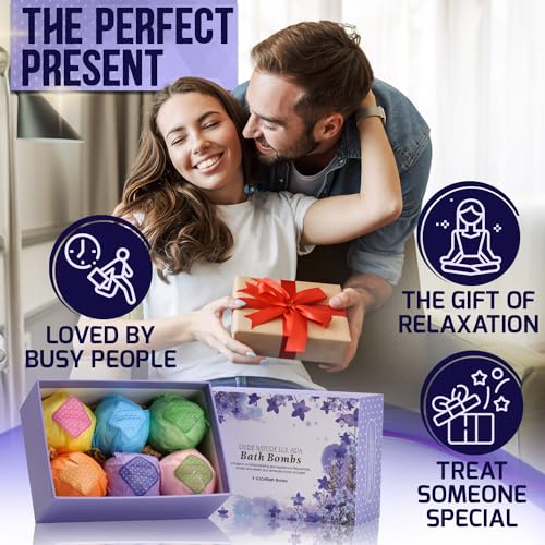 Bath Bombs Gift Set - Ultra Bubble XXL Fizzies (6 x 4.1 oz) with Natural Dead Sea Salt Cocoa and Shea Essential Oils, The Best Birthday Gift Idea for Her/Him, Wife, Girlfriend, Women, Kids
