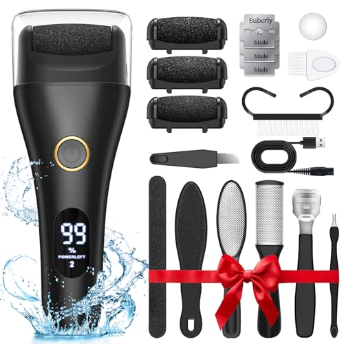 Electric Foot File - Callus Remover for Feet, Adjustable 3 Speed Foot Callus Remover with 16 in 1 Pedicure Tools Professional Foot Care, to Remove Dead Skin and Calluses Hard Skin Dry Cracks (Black)