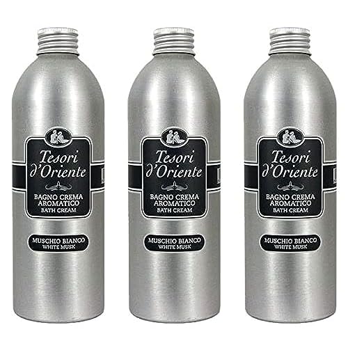 Tesori d'Oriente White Musk Bath Cream - 16.9 Fl Oz (500mL) x3, Amber Scented, Paraben Free, Italian Import