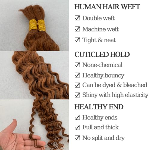 Human Hair Braiding Hair 18 Inch 100g/2Bundles Auburn Ginger Deep Wave Bulk Human Hair For Braiding 12A Curly Human Hair Extensions For Braids No Weft Knotless Human Braiding Hair