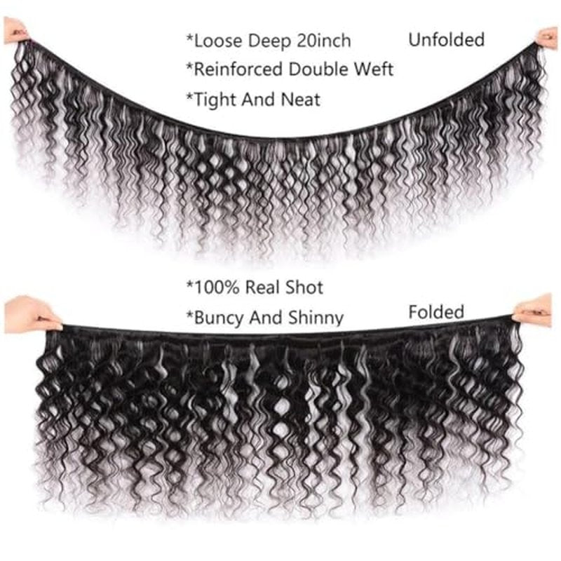 Aopusi Brazilian Hair Bundles Loose Deep Wave Virgin Remy Human Hair (18 20 22 Inch) Loose Deep Curly Wet and Wavy Hair 3 Bundles/Lot Hair Weft Natural Color