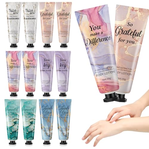 12pcs Employee Appreciation Team Gifts Bulk Travel Size Hand Cream Inspirational Thank You Gifts for Women Dry Skin Hand Lotion Bulk for Teachers Day Christmas Staff Employees Coworkers Women