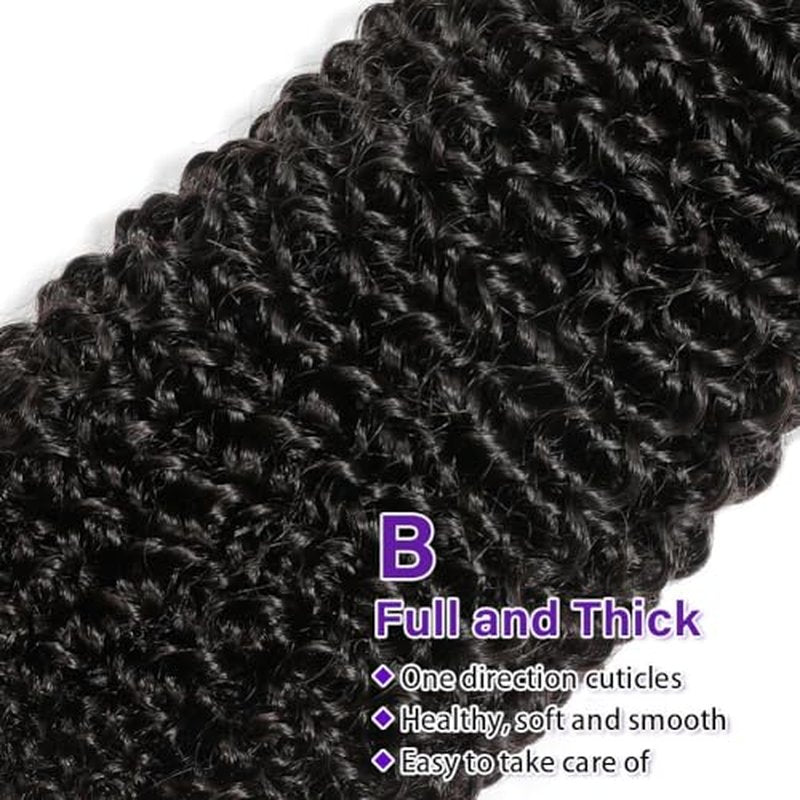 Kinky Curly Bundles Human Hair 16 18 20 Inch 3 Bundles Human Hair 300g 100% Unprocessed Brazilian Virgin Raw Hair Extensions Natural Black Weave Real Human Hair Bundles for Women