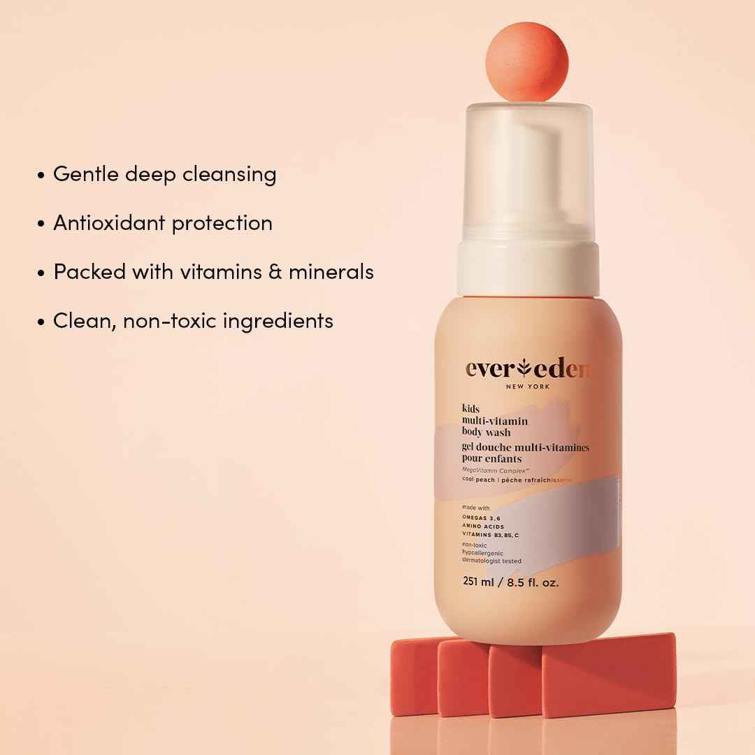 Evereden Multi-Vitamin Kids Body Wash Cool Peach: Gentle Body Wash Sensitive Skin Nourishment & Hydration Formula | Clean Non-Toxic for Kids | 8.5 fl oz.