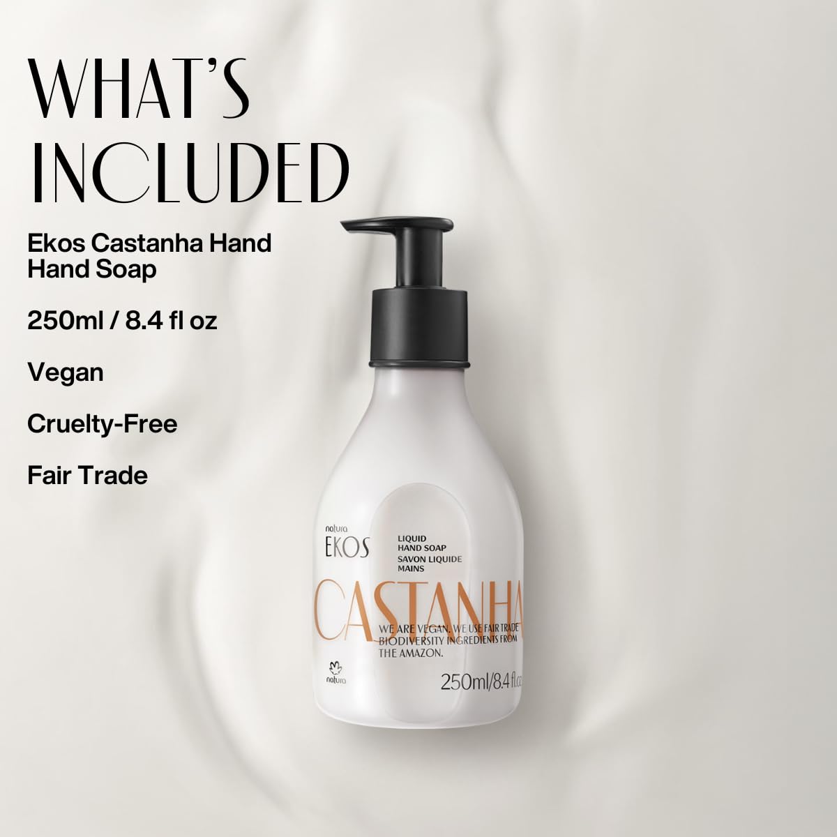 natura -Brazil Nut (Castanha) Renourishing Liquid Hand Soap - Anti-Dryness - Coconut Derived Cleanser - Vegan Skin Care - Brazilian Beauty Secrets - Self Care & Body Care - 8.4 fl oz (250ml)