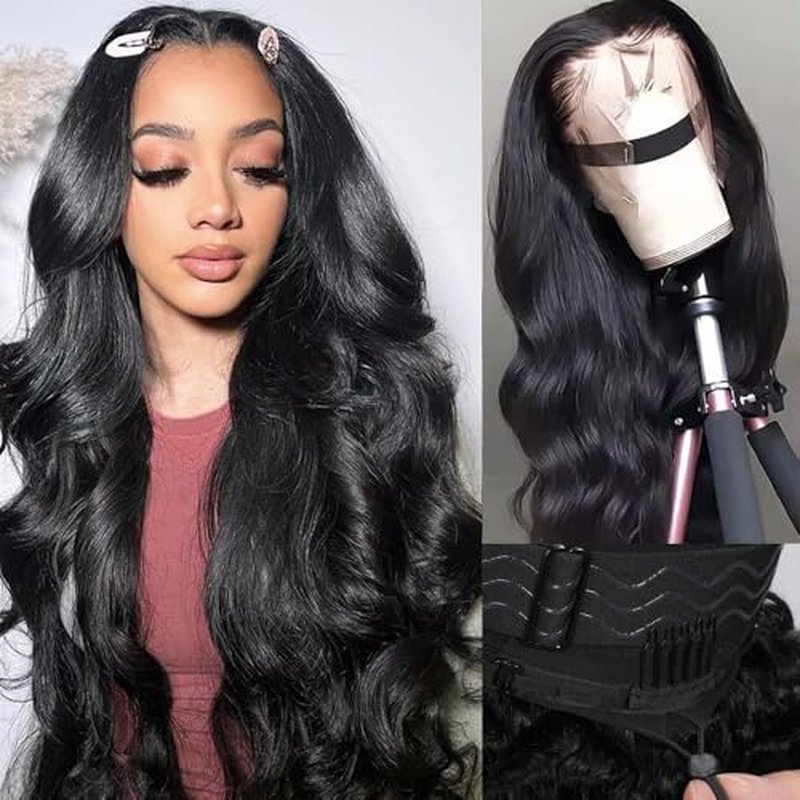 Body Wave 13x6 Lace Front Half Wigs Human Hair Glueless Pre Plucked Pre Cut 200% Density Ear-To-Ear Frontal Wigs Human Hair 22 Inch Wear and Go Glueless Drawstring Wig