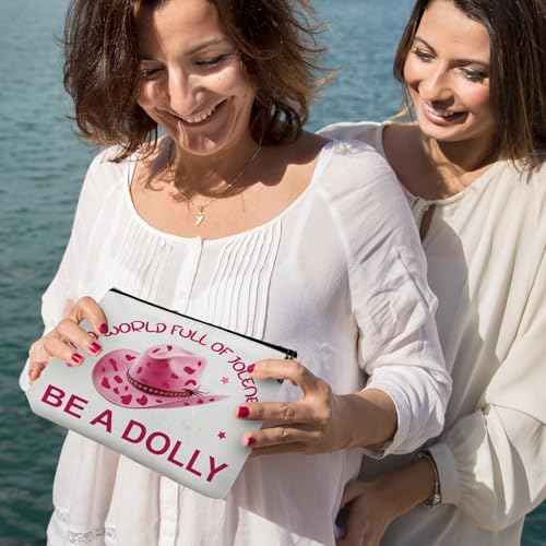 Pink Western Hat makeup bag, In a World Full of Jolenes be a Dolly Travel Costumes Cosmetic Bags, Dolly Gifts for Women Music Lovers Fans Sister Daughter Teachers Halloween Birthday Christmas