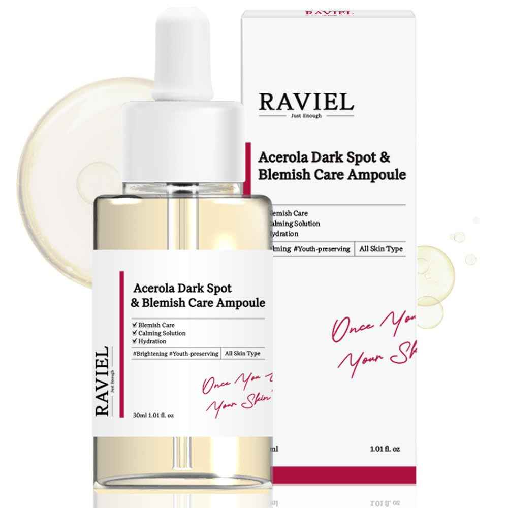 RAVIEL Acerola Dark Spot & Blemish Care Ampoule – Vitamin C Serum for Dark Spots, Uneven Tone, Dull Skin & Skin Clarity, Korean Skincare, 30ml 1.01 fl oz