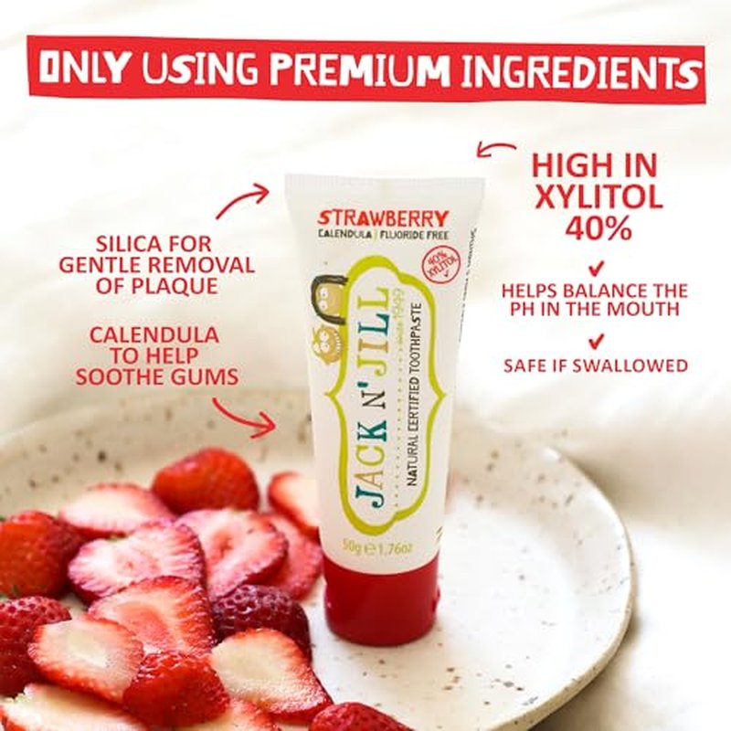 Jack N' Jill Natural Toothpaste for Kids - Fluoride Free Toothpaste, Safe to Swallow, 40% Xylitol, BPA Free - 1.76 oz (Variety Pack of 5)