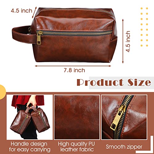 Hillban 6 Pcs Groomsmen Gift Men Travel Toiletry Bag, Bestmen Gifts Set, Leather Toiletry Bag with Side Handle Water Resistant Bathroom Supplies for Wedding Party Favor(Dark Brown)