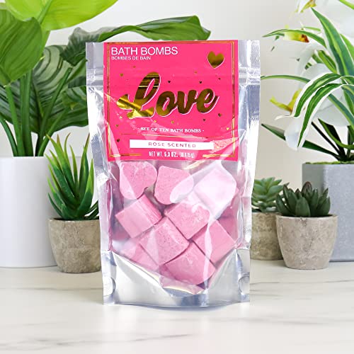 Gift Republic - 10 Love Bath Bombs | Rose Bath Mini Hearts for The Bath | Bubble Pearls in Rose Fragrance | Bubble Bathtub Bombs | Gift for Christmas, Birthday, Valentine's Day