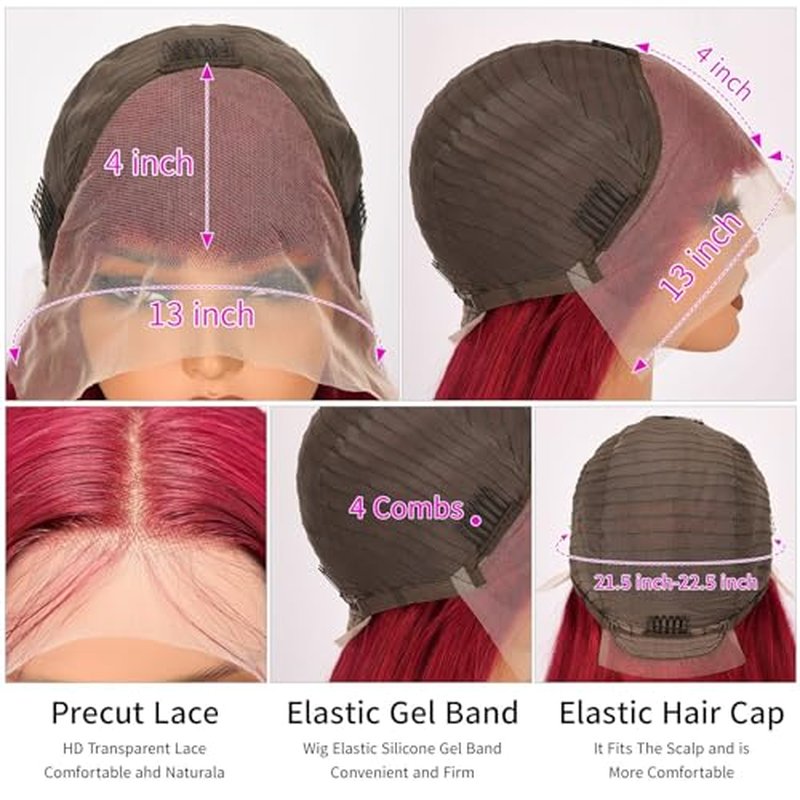 Anderah 99j Burgundy Lace Front Wigs Human Hair 13X4 Glueless Straight 99j Lace Frontal Wigs 180% Density Brazilian Virgin Human Hair Wigs for Women Pre Plucked With Baby Hair 28Inch