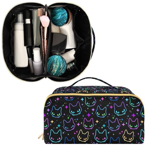 Makeup Organizer Bag, Colorful Neon Cat Heads Travel Makeup Bags Makeup Vanity Case Large Capacity Rhombus Cosmetic Toiletry Bag for Girl Women Ladies
