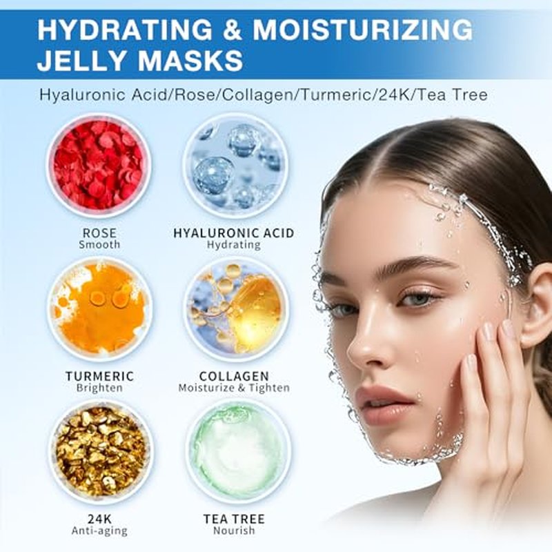 Jelly Mask for Facials Professional, Hydrating & Moisturizing Peel-Off Natural Gel Face Mask SkinCare, Professional Spa Use Jelly Face Masks, Deep Hydration & Glow 23 Fl Oz (6 Pack)