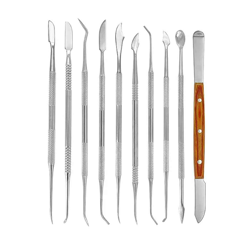 10 PCS Dental Wax Carving Tools Stainless Steel Waxing Modeling Kits with Case, Wax Carvers Set, Plaster Knife Metal Clay Sculpting Pottery Sculpture Tools Double Ended Tools