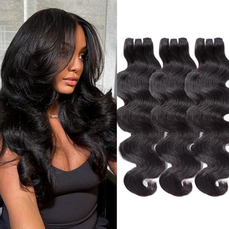 WEQUEEN Bundles Human Hair Body Wave 16A Brazilian Virgin Hair Bundles 16 18 20 Inch Thick Weave Natural Black