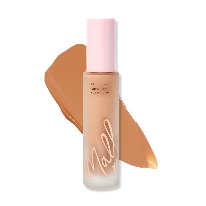 Mally Beauty Stress Less Performance Foundation - Tan - Buildable Medium to Full Coverage - Lightweight Foundation Liquid - Niacinamide Brightens and Hydrates Skin - Satin Finish