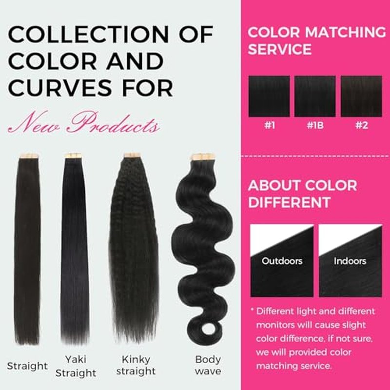 Lashey Tape in Hair Extensions Human Hair 40pcs 100g/pack 20 Inch Body Wave Natural Black Soft and Invisible Hair Extensions