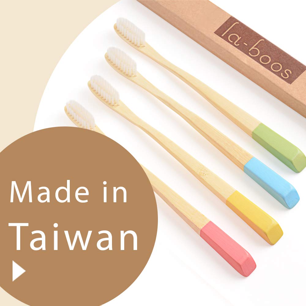 laboos Bamboo Manual Toothbrush, Soft Compact Bristle, Eco Friendly Biodegradable Wooden Toothbrush for Daily Use (4 Pack)