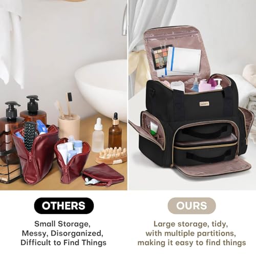 Large Makeup Travel Cosmetic Bag with 2 Removable Case, Double Layer Big Travel Make Up Organizer Case, Toiletry Bag for Women, Train Cases Bags