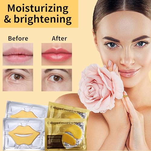 60 Pcs Lip Masks & Eye Masks,Gold Lip Masks,Gold Under Eye Patches for Puffy Eyes and Dark Circles,Collagen Lip Mask Sheet,Moisturizing Lip & Eye Masks Skincare for Dry Lip,Reducing Fine Lines