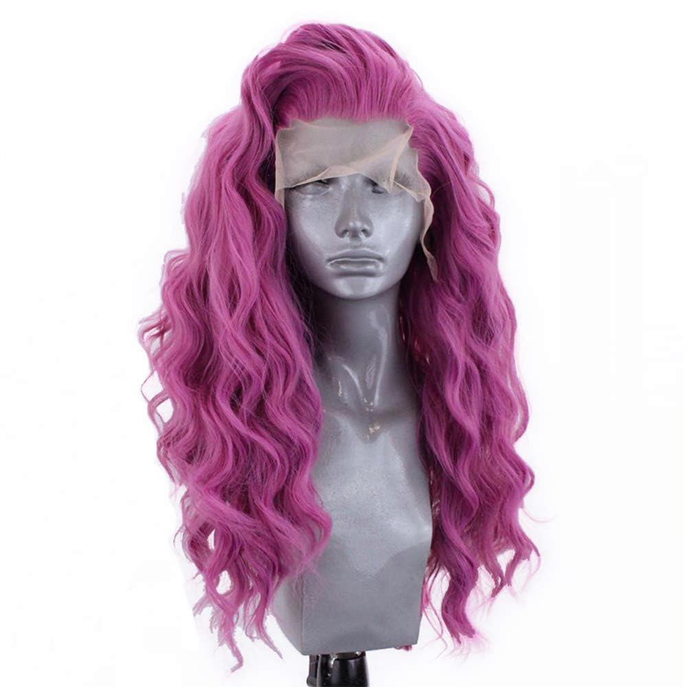 RONGDUOYI RDY Pink Long Body Wave Lace Front Wigs for Women with Free Part Synthetic Wig Pre Plucked Natural Hairline Glueless Heat Friendly Daily Wear Costume Party Wigs 24 Inches