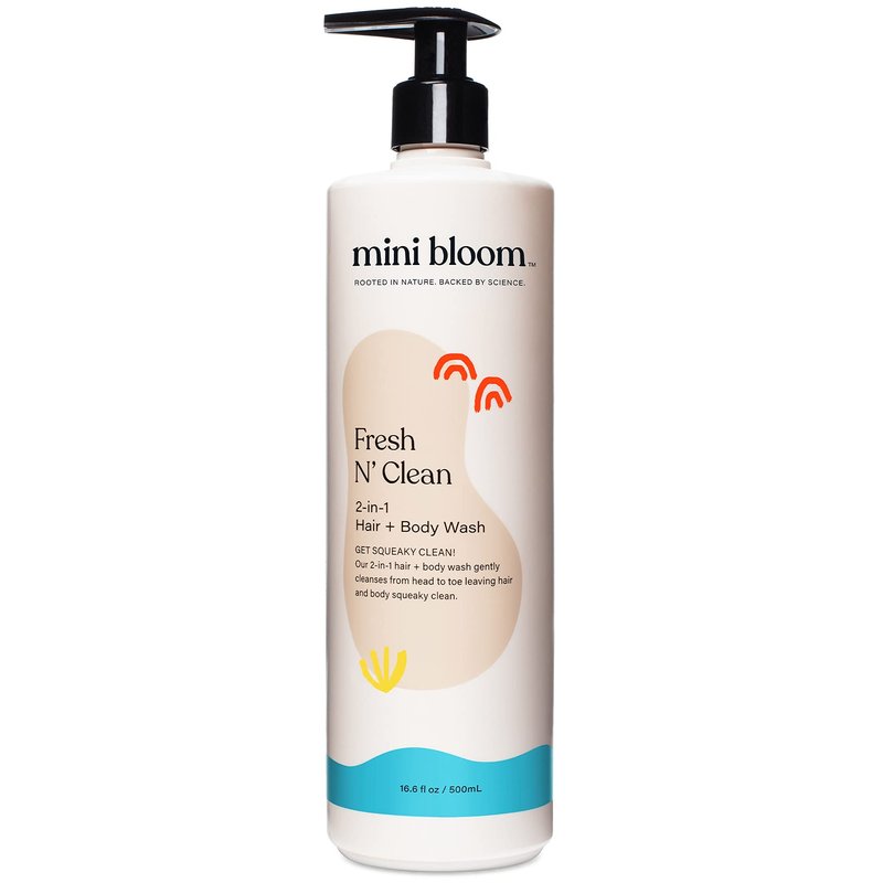 Mini Bloom Fresh N’ Clean 2-in-1 Hair + Body Wash | Shampoo Sulfate-Free | Baby & Kid Safe | Gently Cleanses Head to Toe w/Aloe leaf, Chamomile extract, Lavender & Botanicals 16.6 oz