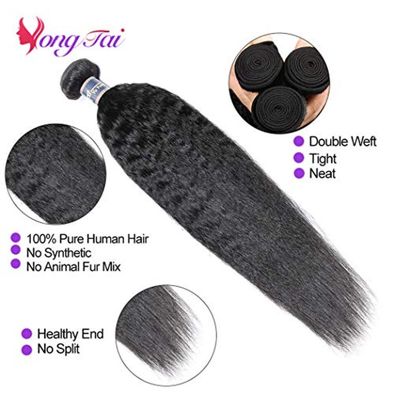 Kinky Straight Hair 3 Bundles 16 18 20 Inch 100% Unprocessed Brazilian Yaki Straight Human Hair Wave Bundles Kinky Straight Hair 1B Color