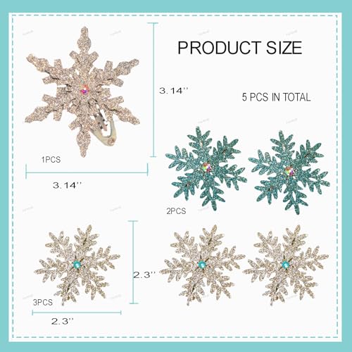 Princess Hair Accessories: Glittery Snowflake Barrettes, Bows, and Hairpins for Women and Girls - Christmas Party Gifts