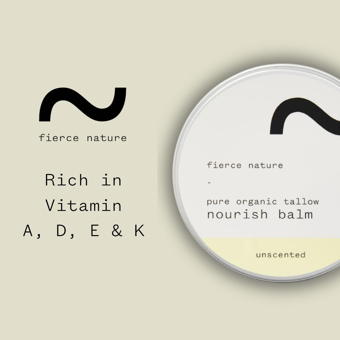 fierce nature Pure Nourish Tallow Balm | Organic, Vitamin-Rich Nourishing Body & Face Moisturizer | Natural, Essential Oil Free Skincare (Unscented)