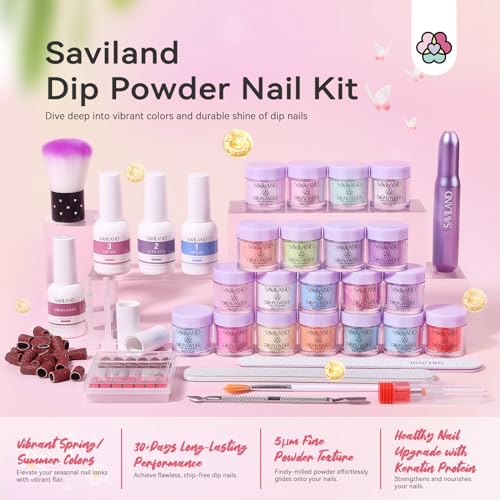 SAVILAND Dip Powder Nail Kit with Drill - 20 Colors Summer Neon Dip Nails Powder Starter Kit with Everything Dip Liquid Dipping System Base Top Coat Activator for Dip Manicure Art Salon DIY