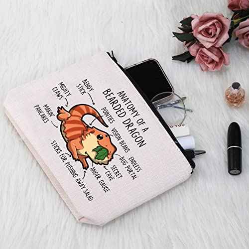 G2TUP Bearded Dragon Lover Gift Anatomy Of A Bearded Dragon Makeup Bag Bearded Dragon Mom Cosmetic Bag Bearded Dragon owner Gift Zipper Travel Bag (Anatomy Of A Bearded Dragon White Bag)